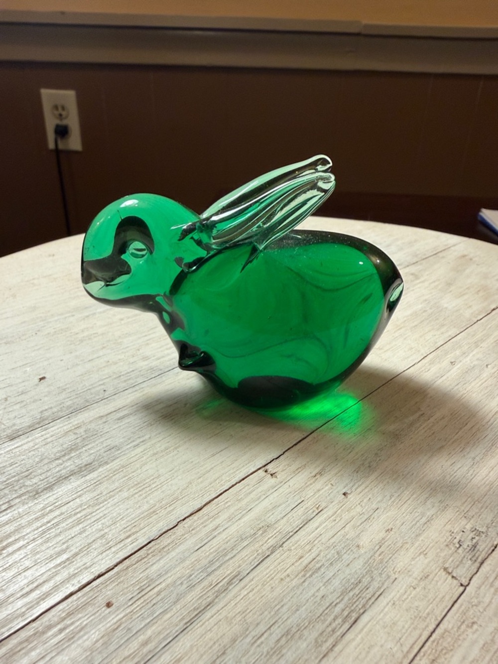Emerald Green Art Glass Rabbit Paperweight 2.5”